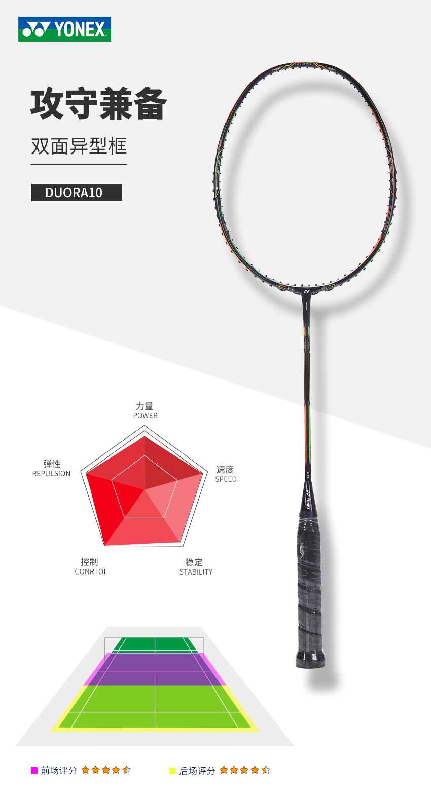 yonex/尤尼克斯羽毛球拍 李宗伟同款 双刃 duora10 双刃10绿橙